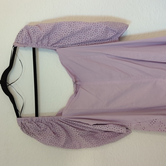 H&M Eyelet Puff Sleeve Dress Purple Sz XXL Square Neck Shift Silhouette Zip - Picture 5 of 9